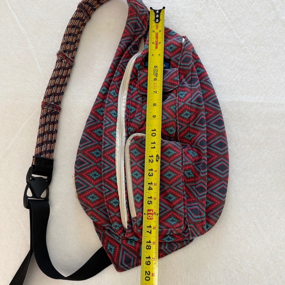 KAVU Rope Bag Sling Backpack Southwestern Geometric Diamond Red Blue Canvas - Picture 10 of 11